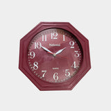 National Quartz Octagon Wall Clock (Maroon Frame, White Numerals, 12" Diameter)