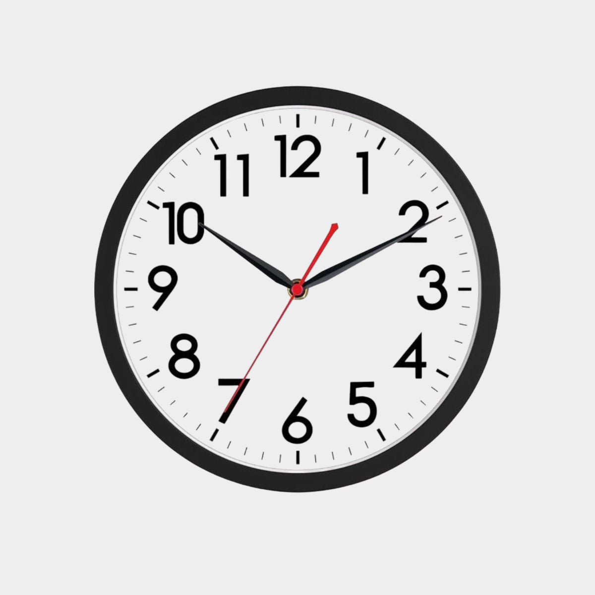 Classic Quartz Wall Clock (Black Frame, White Face, 12" Diameter)